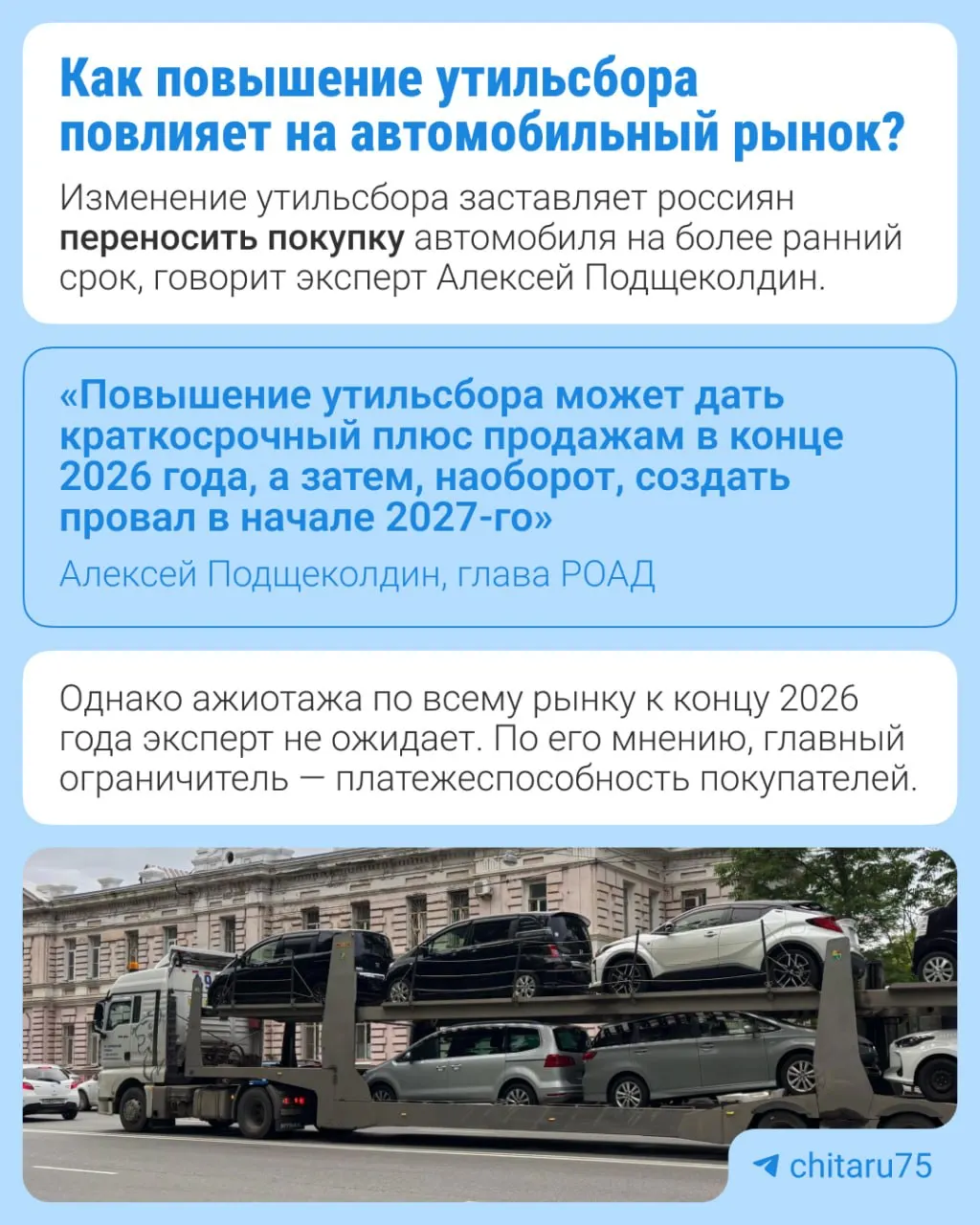 Правительство объявило о плановом повышении утилизационного сбора на 10–20% в зависимости от типа техники с 2027 года, чтобы стимулировать локализацию производства.